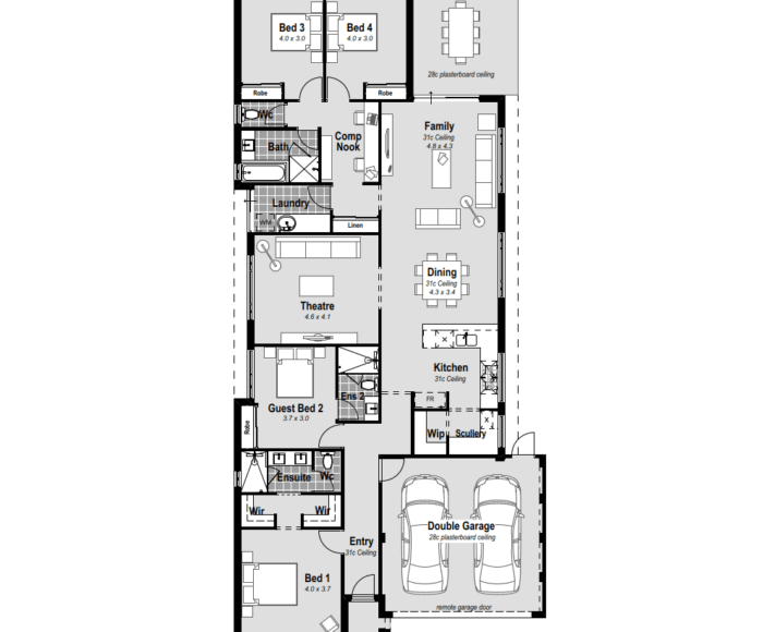 Experience luxury in The Salcombe, a 12.5m wide house design in Perth. With 3 bathrooms and a guest suite, the master bedroom at the front features an ensuite with hobless showers and double vanities. Enjoy entertainment in the home theatre, and culinary delights in the chef's kitchen with stone benchtops. The alfresco seamlessly extends your living space, perfect for relaxation. Experience year-round comfort with reverse cycle ducted air conditioning. Elevate your lifestyle in this thoughtfully designed home, perfectly positioned in Perth. Explore 12.5m house designs that redefine contemporary living with luxury and functionality at the forefront.