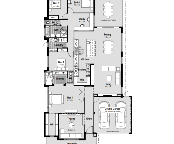 Discover The Alto—an exquisite 4-bed, 2-bath, 2-car garage house designed for a 15m wide block in Perth. Embrace the Hamptons feel with a large verandah welcoming you into a single-storey haven. The master bedroom, tucked behind the AV room, features a massive dressing room and a resort-style ensuite with hobless showers and double vanities—a true retreat. Enjoy open plan living with a chef's kitchen boasting stone benchtops, a scullery, 900mm cooktop, and double ovens. Extend your living space to the large alfresco while the AV room at the front ensures entertainment is at your fingertips. With reverse cycle ducted air conditioning, high ceilings, and a customizable design, The Alto encapsulates the epitome of contemporary living in Perth.