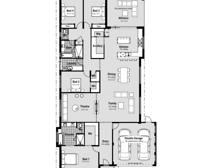 Experience unmatched luxury and entertainment in The Entertainer, a single-storey 4-bed, 2-bath, 2-car garage home in Perth. Recognized with the 2019 HIA awards for Best Kitchen and Best Bathroom, this residence boasts a walk-through kitchen connecting seamlessly to the alfresco. Revel in the resort-style ensuite, open-plan living, chef's kitchen with stone benchtops, a scullery, and a home theatre. The master bedroom features a walk-in robe, while large minor bedrooms offer comfort. Enjoy year-round comfort with reverse cycle ducted air conditioning and high ceilings. With customizable design, make The Entertainer your perfect haven in vibrant Perth, WA.