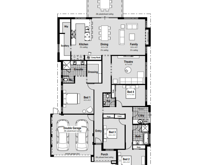 Discover "The Vision," a single-storey masterpiece in Perth designed for a 15m wide block. Revel in open-plan rear living, a massive walk-in robe in the master bedroom, and a resort-style ensuite with hobless showers. The chef's kitchen and scullery boast stone benchtops, a 900mm cooktop, and double ovens, perfect for culinary enthusiasts. Enjoy entertainment in the home theatre, and relax in large minor bedrooms. Additional features include a powder room, alfresco area, reverse cycle ducted air conditioning, and high ceilings. Customize your dream home with this versatile design, tailored to suit your preferences in Perth, WA.