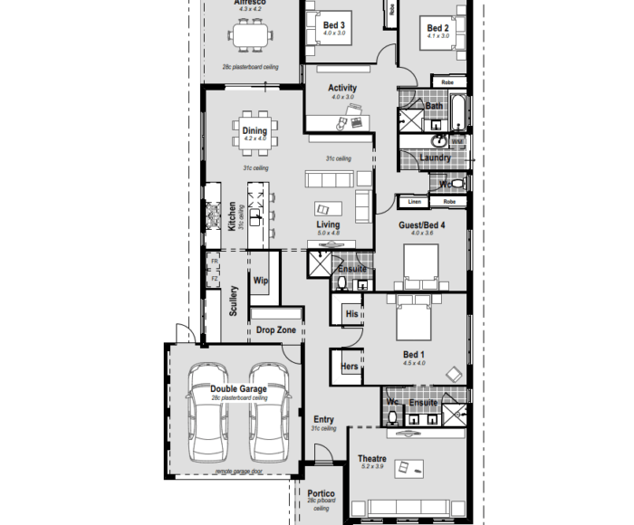 Welcome to "The Monument" – a 4-bed, 3-bath, 2-car garage home designed for modern living. Perfect for a 15m frontage block, this residence boasts a guest suite with ensuite, a front home theatre, and a chef's kitchen with a scullery on the outside wall. The master bedroom features double walk-in robes and a resort-style ensuite, ensuring comfort and luxury. Enjoy the versatility of an activity room and the spaciousness of an open-plan living area. This quality-built home, constructed with double brick and a Colorbond roof, comes from a trusted Perth builder with a longstanding reputation for excellence. Rest easy with a lifetime structural warranty. Embrace the Australian lifestyle with reverse cycle ducted air conditioning, and personalize your space – "The Monument" is customizable to suit your preferences. Discover contemporary living in Perth, Western Australia, with this exceptional house design.