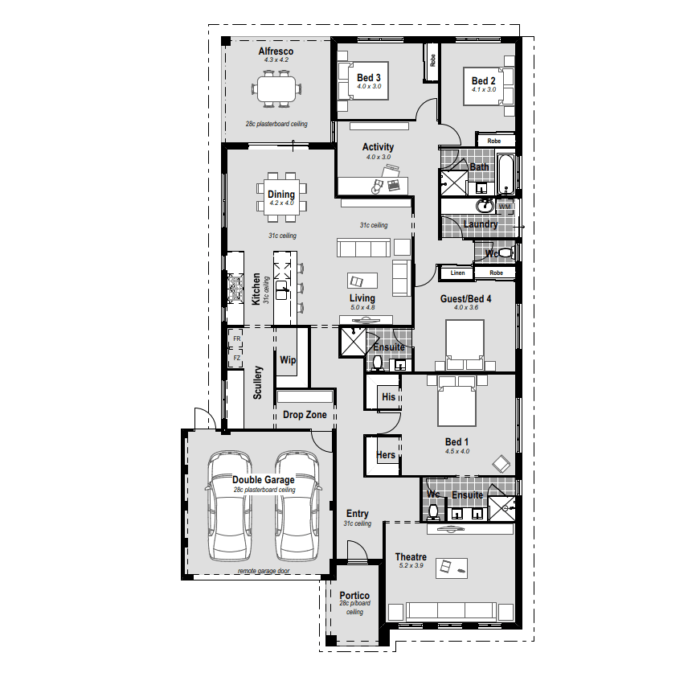 Welcome to "The Monument" – a 4-bed, 3-bath, 2-car garage home designed for modern living. Perfect for a 15m frontage block, this residence boasts a guest suite with ensuite, a front home theatre, and a chef's kitchen with a scullery on the outside wall. The master bedroom features double walk-in robes and a resort-style ensuite, ensuring comfort and luxury. Enjoy the versatility of an activity room and the spaciousness of an open-plan living area. This quality-built home, constructed with double brick and a Colorbond roof, comes from a trusted Perth builder with a longstanding reputation for excellence. Rest easy with a lifetime structural warranty. Embrace the Australian lifestyle with reverse cycle ducted air conditioning, and personalize your space – "The Monument" is customizable to suit your preferences. Discover contemporary living in Perth, Western Australia, with this exceptional house design.